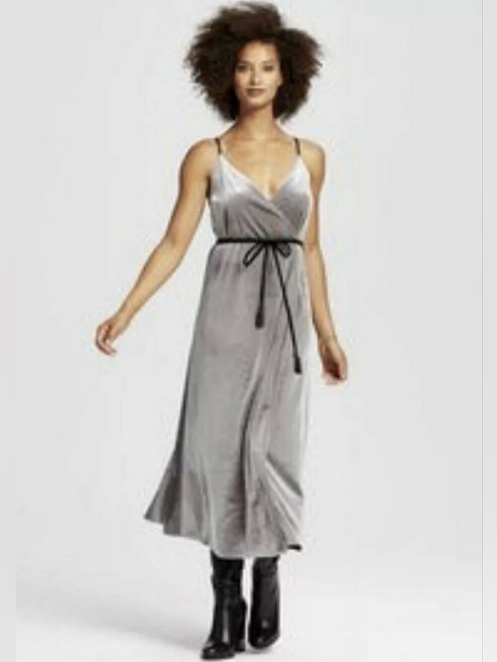Who What Wear Velvet Wrap Slip Dress